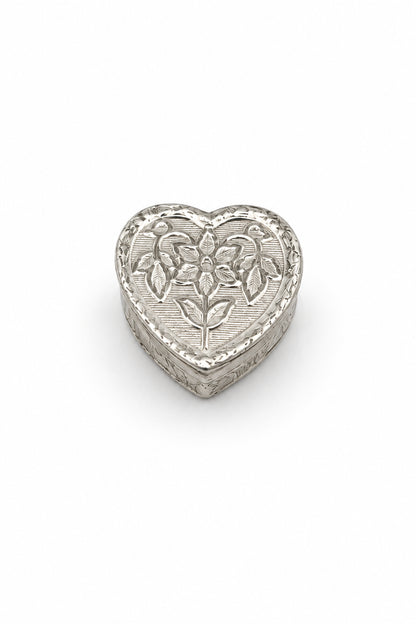 Silver Heart Box Engraved Floral Handcrafted (7.01g)