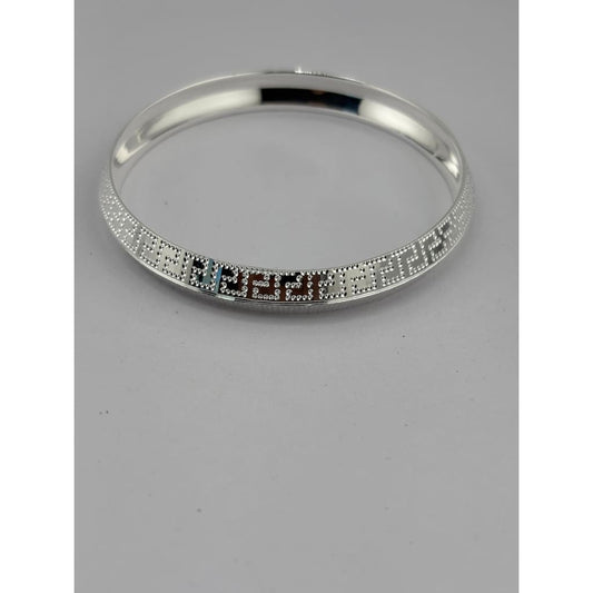 Silver Kada with Beaded Geometric Block Pattern – 925