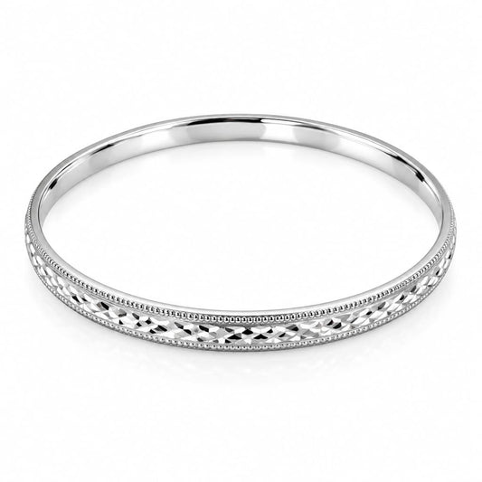 Silver Kada with Diamond-Cut Cross-Hatch & Beaded Milgrain