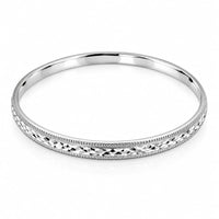 Load image into Gallery viewer, Silver Kada with Diamond-Cut Cross-Hatch &amp; Beaded Milgrain