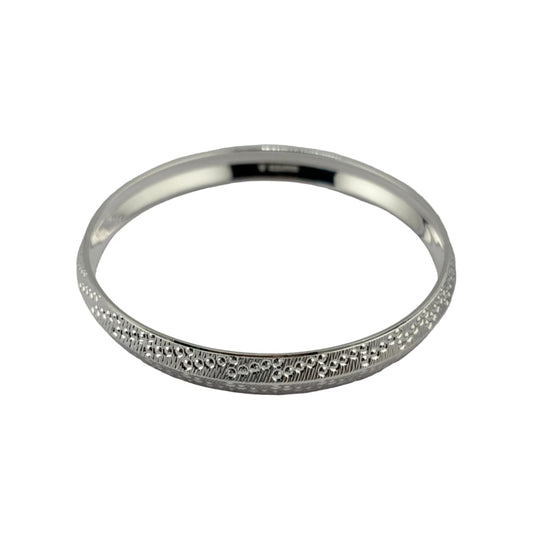 Silver Kada with Diamond-Cut Dotted Texture Band – 925