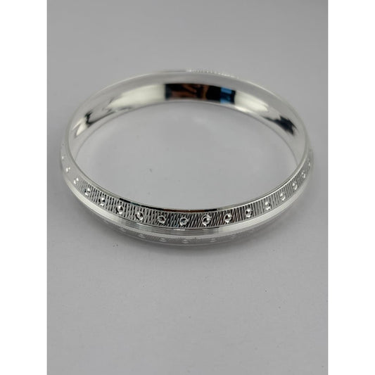 Silver Kada with Fine Cross-Hatch Texture Band – 925