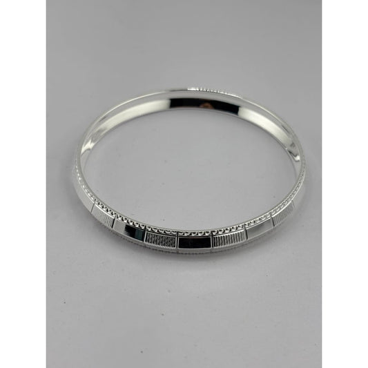 Silver Kada with Segmented Alternating Texture Panels – 925