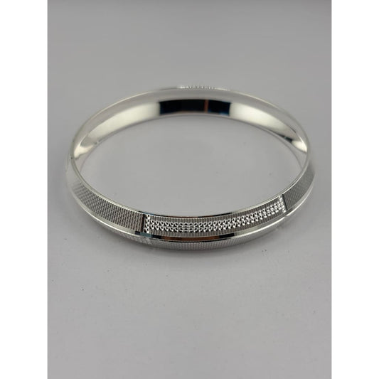Silver Kada with Textured Knurled Edges & Dotted Center