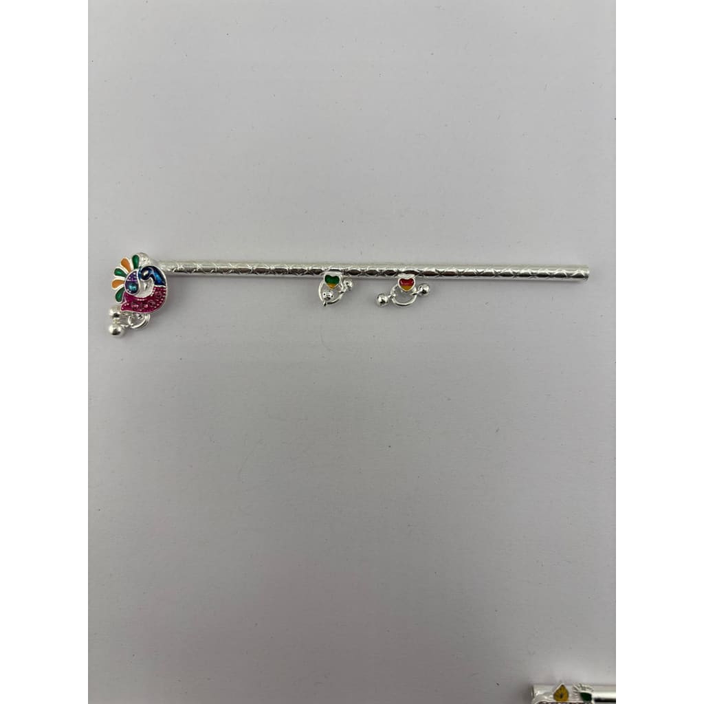 Silver Krishna Basuri / flute Pooja Piece (10.5cm) - Design