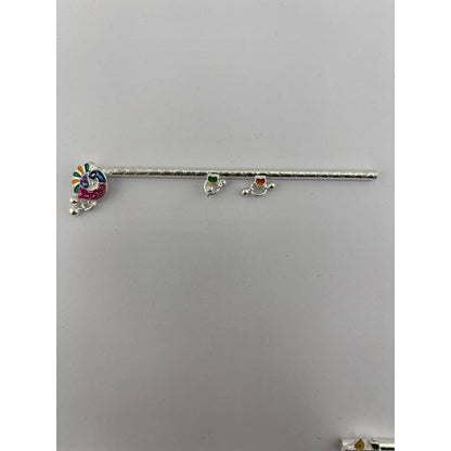 Silver Krishna Basuri / flute Pooja Piece (10.5cm) - Design