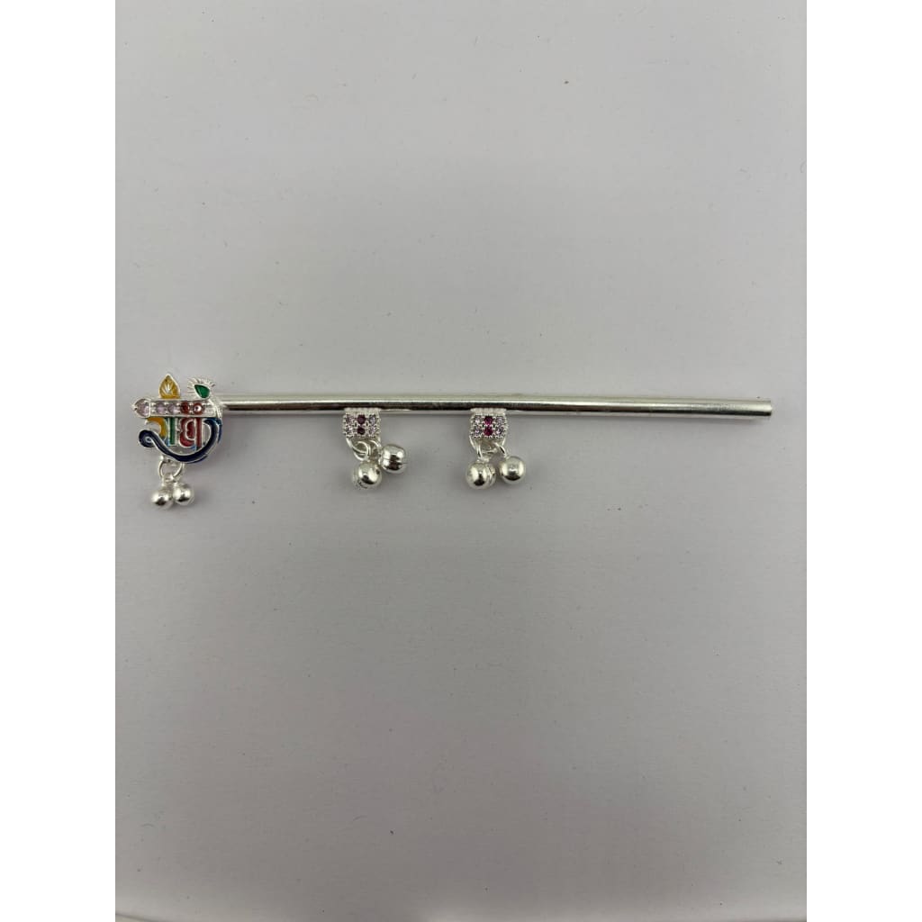 Silver Krishna Basuri / flute Pooja Piece (10.5cm) - Design