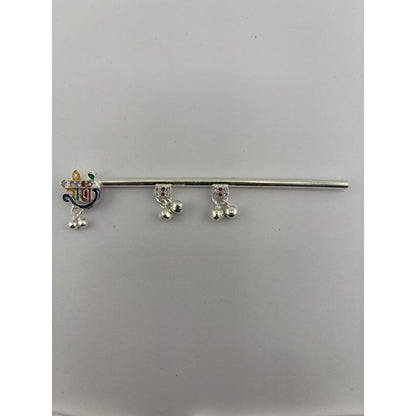 Silver Krishna Basuri / flute Pooja Piece (10.5cm) - Design