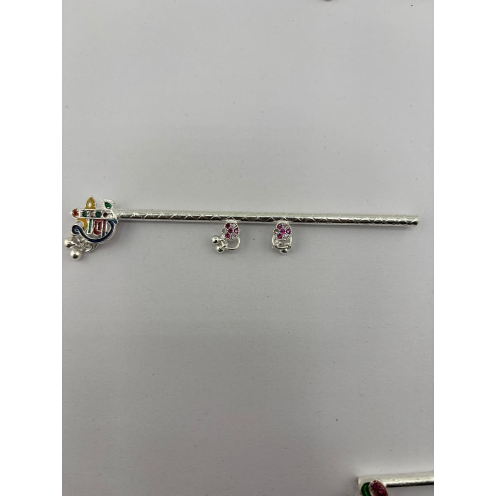 Silver Krishna Basuri / flute Pooja Piece (10.5cm) - Design