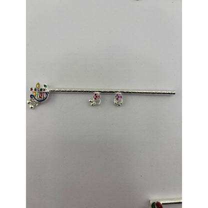 Silver Krishna Basuri / flute Pooja Piece (10.5cm) - Design