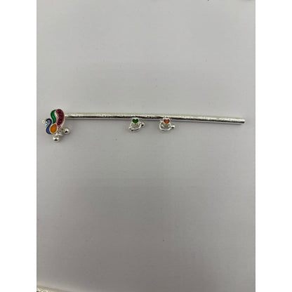 Silver Krishna Basuri / flute Pooja Piece (10.5cm) - Design