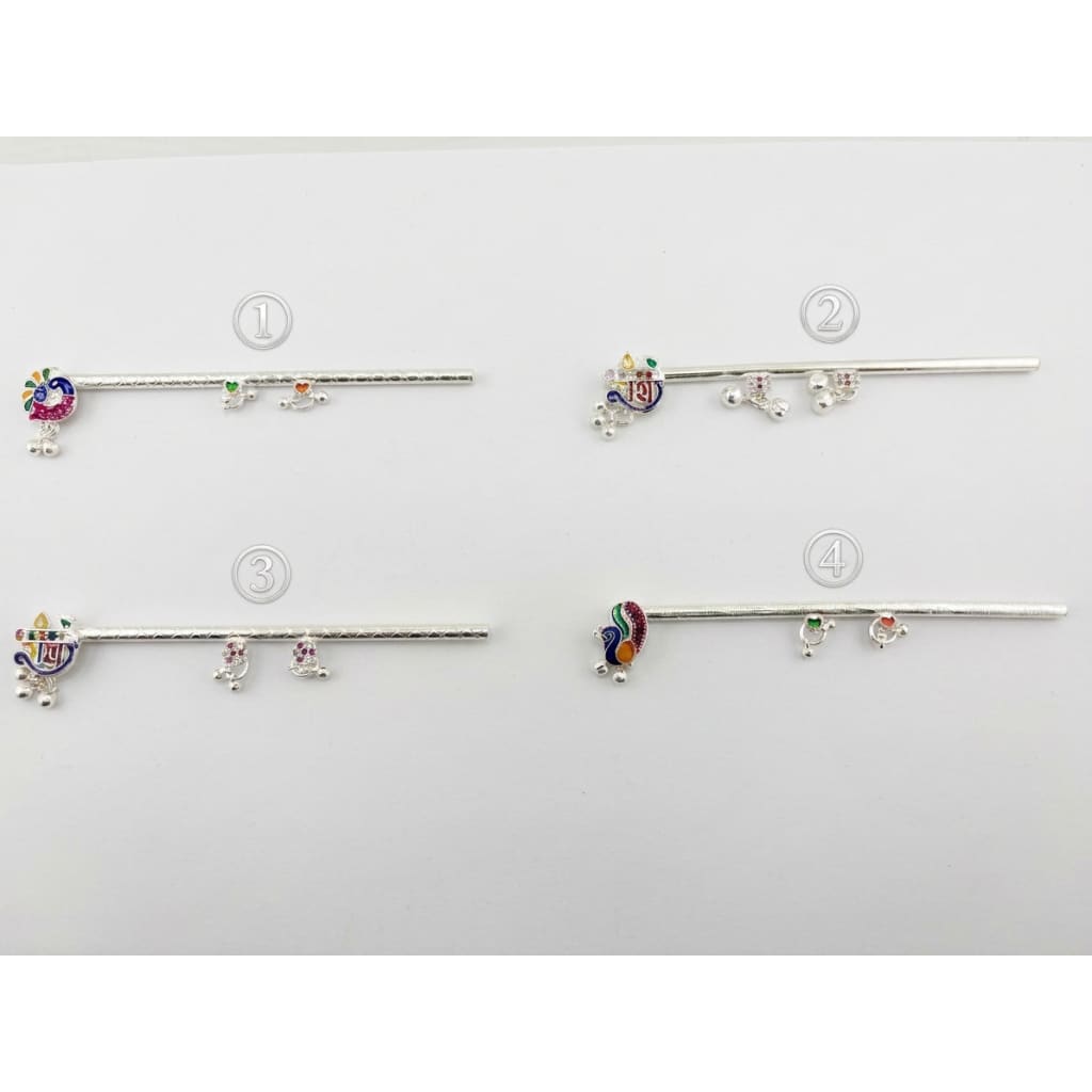 Silver Krishna Basuri / flute Pooja Piece (10.5cm) - Puja