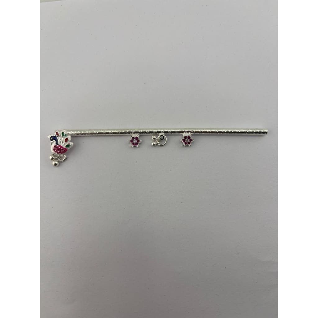 Silver Krishna Basuri / flute Pooja Piece (11cm) - Design 1