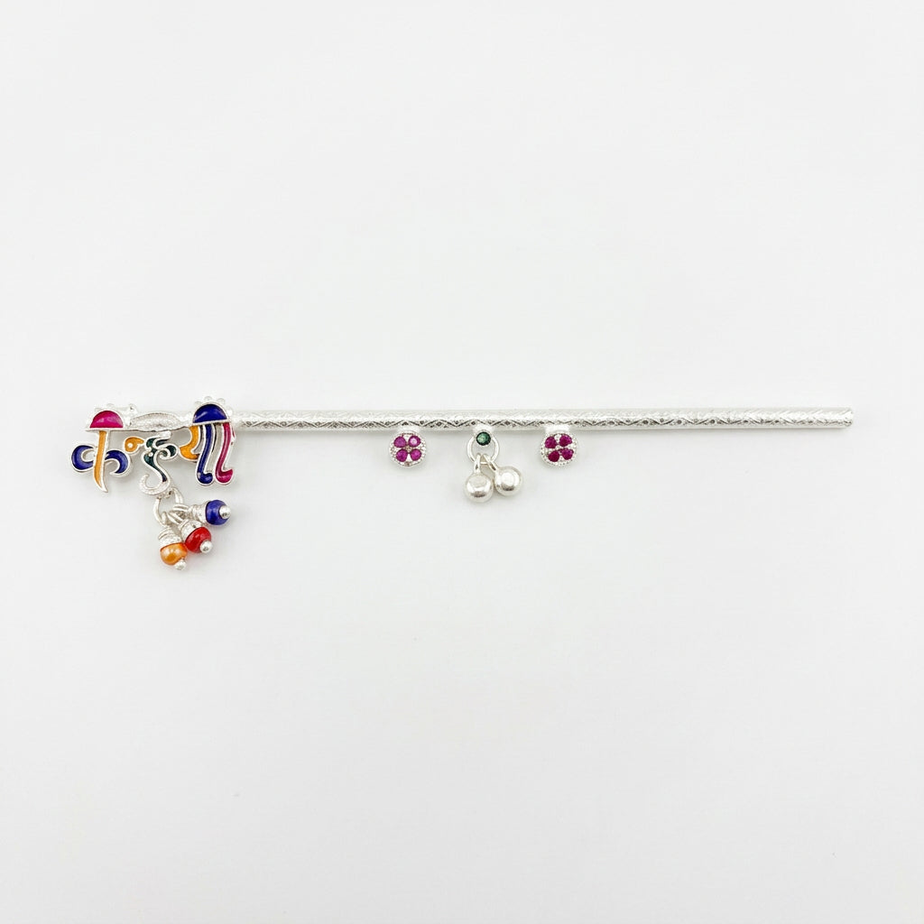 Silver Krishna Basuri Pooja Piece (18cm) - Design 12 - Puja