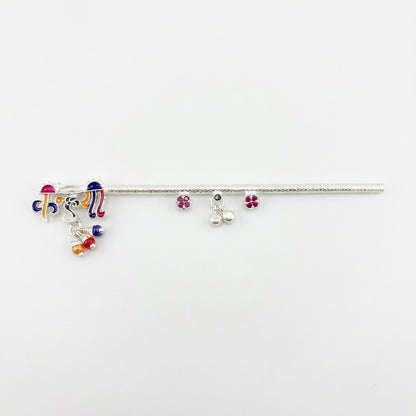 Silver Krishna Basuri Pooja Piece (18cm) - Design 12 - Puja