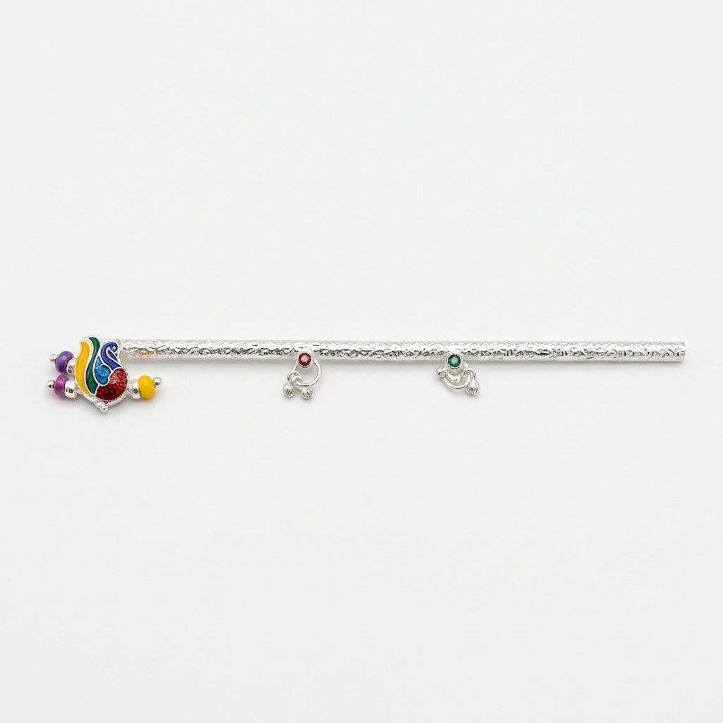 Silver Krishna Basuri Pooja Piece (18cm) - Design 4 - Puja
