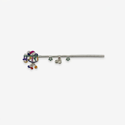 Silver Krishna Basuri Pooja Piece (18cm) - Design 6 - Puja
