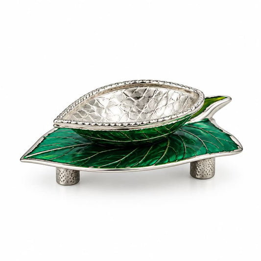 Silver Leaf-Shaped Diya 15gm – Traditional Pooja Lamp