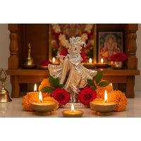 Load image into Gallery viewer, Silver Lord Krishna Idol – Spiritual Krishna Murti for Temple Decor &amp; Festivals
