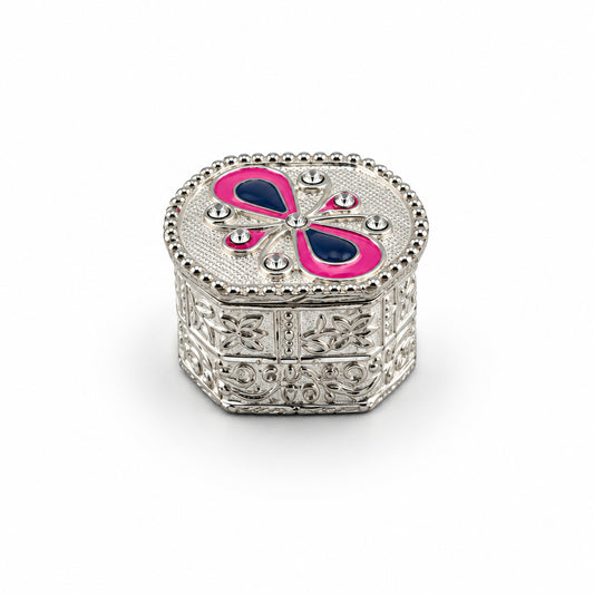 Silver Octagon Box Floral Enamel Studded Handcrafted