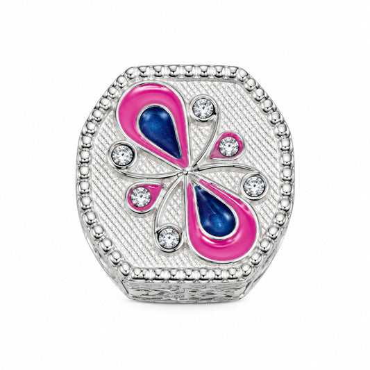Silver Octagon Box Floral Enamel Studded Handcrafted