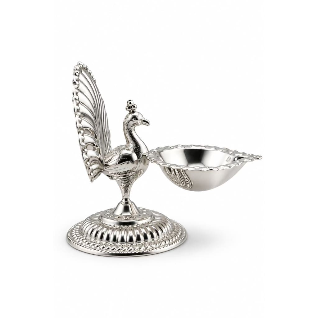 Silver Peacock Diya 29gm – Traditional Pooja Lamp