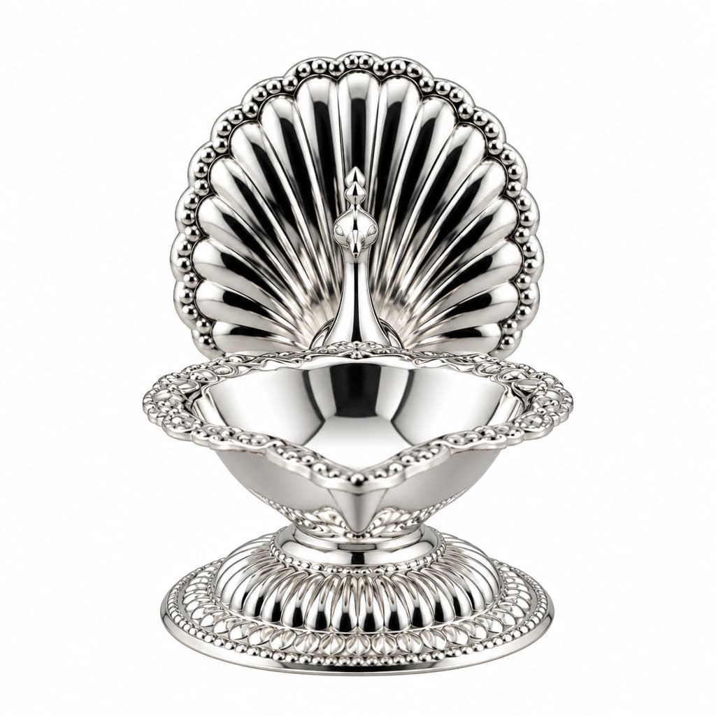 Silver Peacock Diya 29gm – Traditional Pooja Lamp