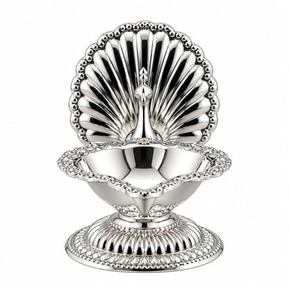 Silver Peacock Diya 29gm – Traditional Pooja Lamp