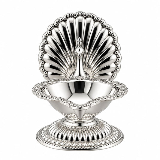 Silver Peacock Diya 29gm – Traditional Pooja Lamp