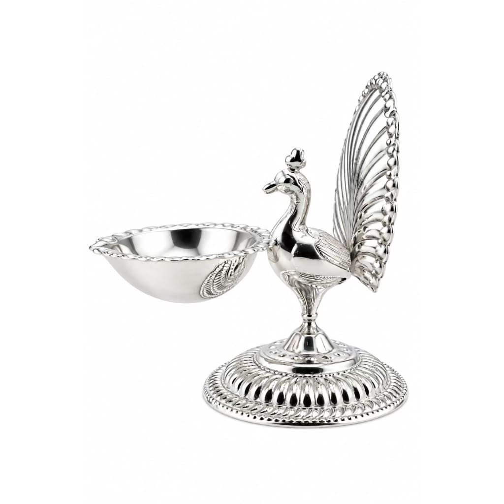 Silver Peacock Diya 29gm – Traditional Pooja Lamp