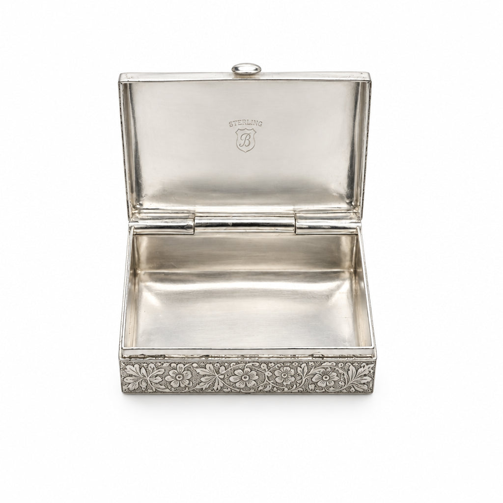 Silver Rectangle Box Engraved Floral Handcrafted (57.99g)