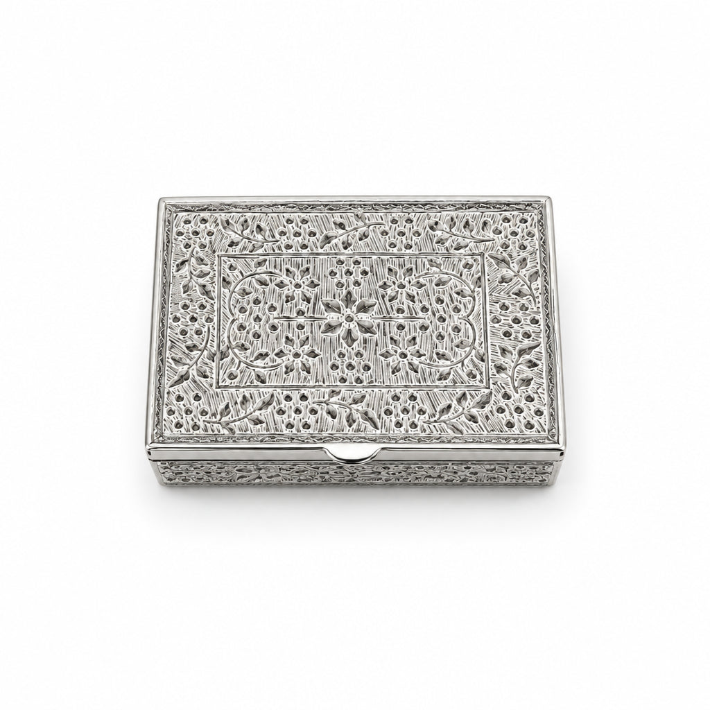 Silver Rectangle Box Engraved Floral Handcrafted (57.99g)