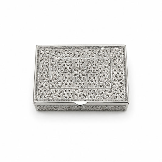 Silver Rectangle Box Engraved Floral Handcrafted (57.99g)