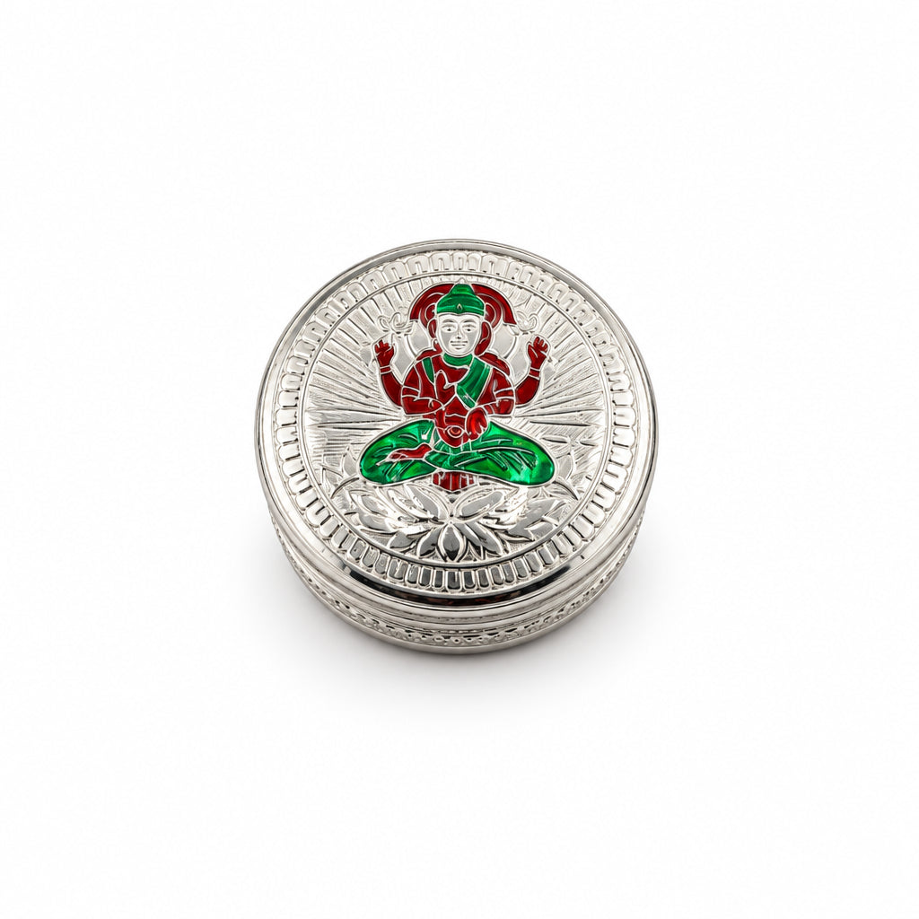 Silver Round Box Deity Enamel Handcrafted (27g)