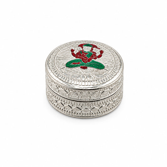Silver Round Box Deity Enamel Handcrafted (27g)