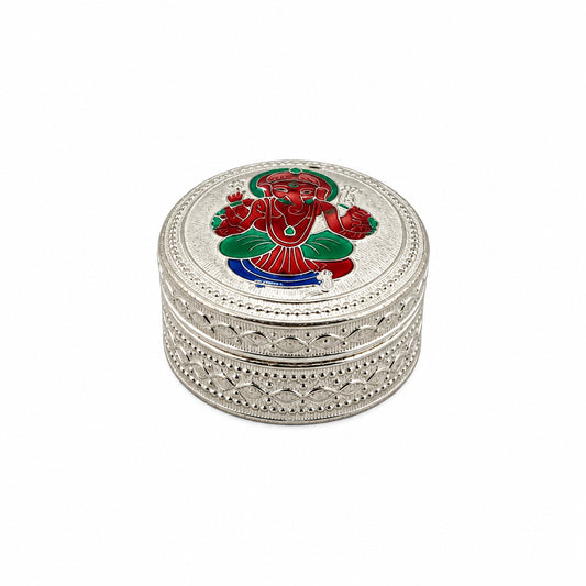 Silver Round Box Ganesh Enamel Handcrafted (28.10g)