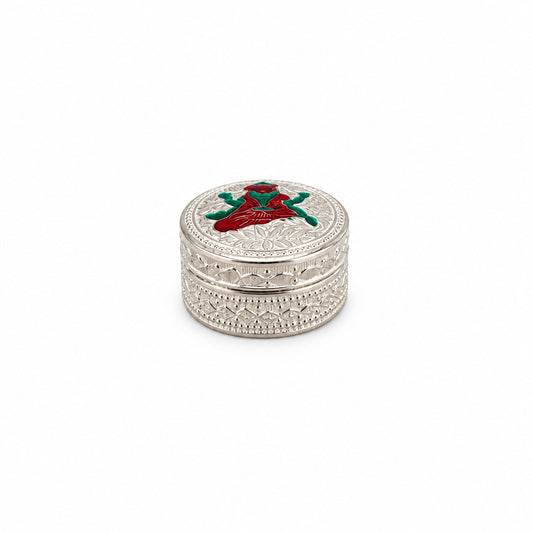 Silver Round Box Laxmi Enamel Handcrafted (21g)