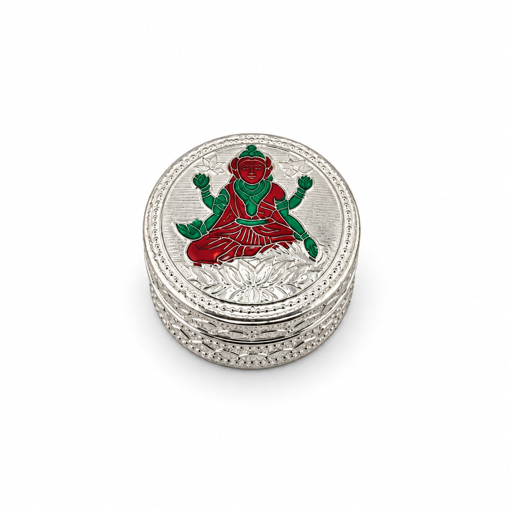 Silver Round Box Laxmi Enamel Handcrafted (21g)