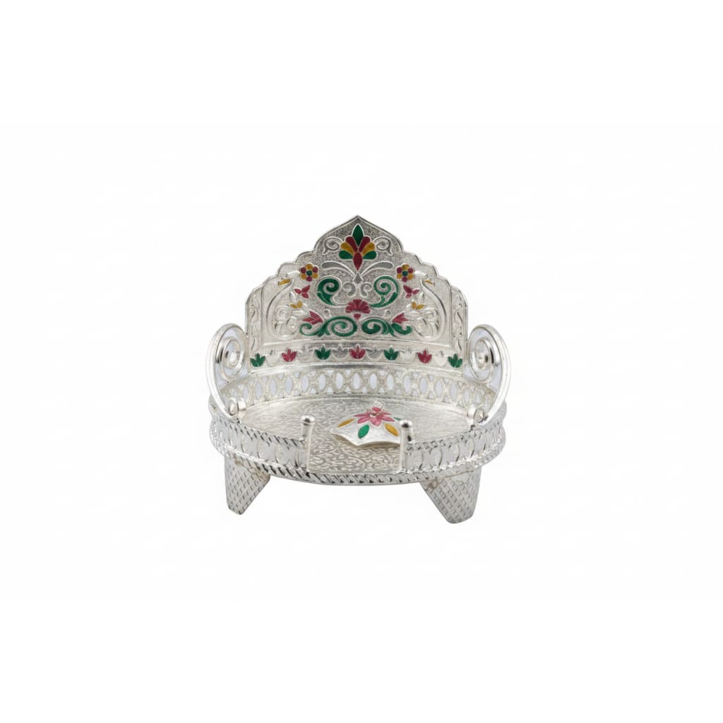 Silver Singhasan with Chattra – Decorative Idol Throne