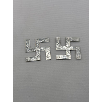 Silver Swastik Set of 2 Pooja Pieces Engraved Handcrafted