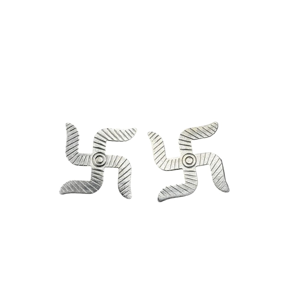 Silver Swastik Set of 2 Pooja Pieces Engraved Handcrafted