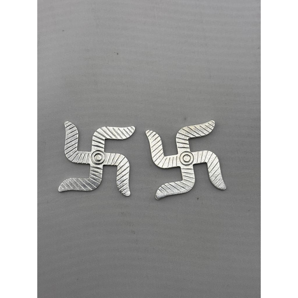 Silver Swastik Set of 2 Pooja Pieces Engraved Handcrafted