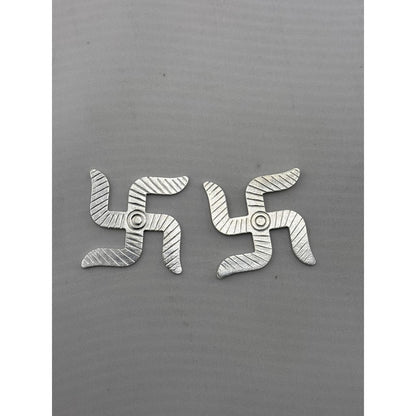 Silver Swastik Set of 2 Pooja Pieces Engraved Handcrafted