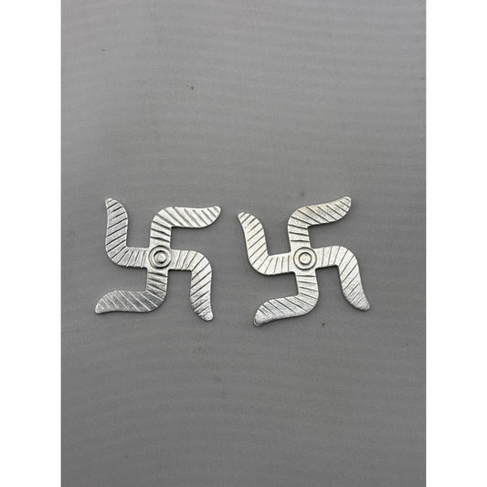Silver Swastik Set of 2 Pooja Pieces Engraved Handcrafted