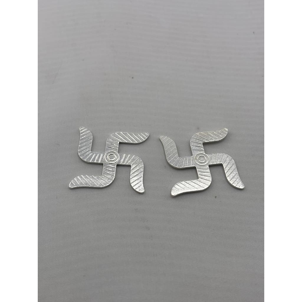 Silver Swastik Set of 2 Pooja Pieces Engraved Handcrafted
