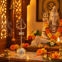 Load image into Gallery viewer, Silver Trishul with Stand Pooja Piece (8.55g) - 999 Pure Silver
