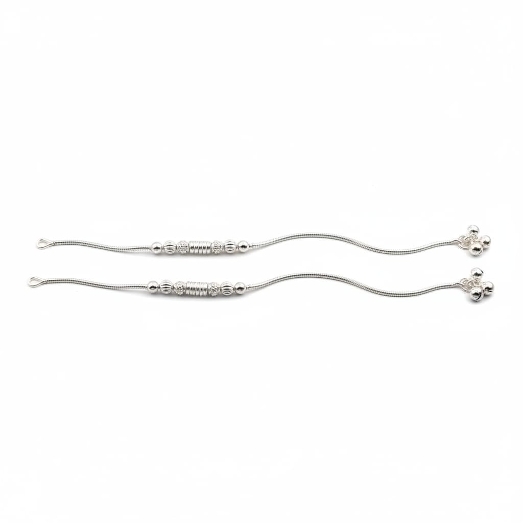 Stacked Bead Harmony Silver Anklet – 99.9% Pure Weight:20g