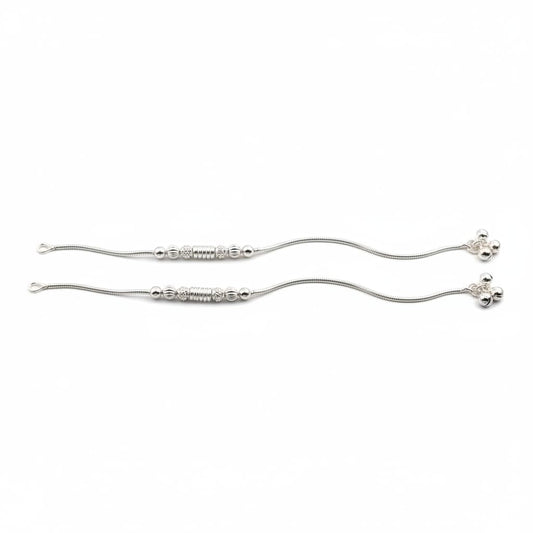 Stacked Bead Harmony Silver Anklet – 99.9% Pure Weight:20g