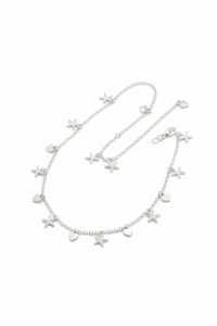 Load image into Gallery viewer, Star Heart Charm Silver Anklet – 99.9% Pure Silver – Adjustable – Lightweight Dual Chain-12g
