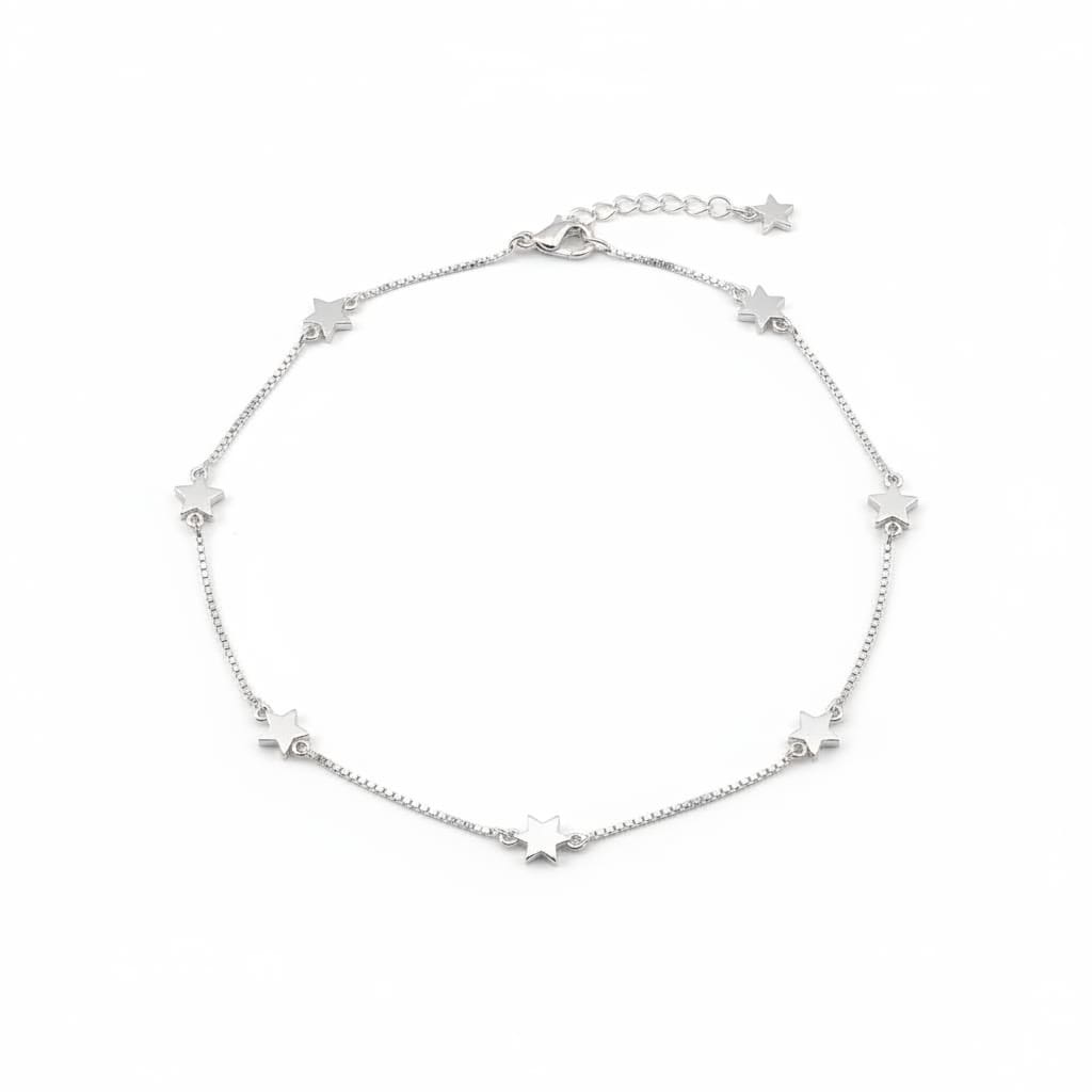 Star Line Minimal Silver Anklet – 99.9% Pure Adjustable